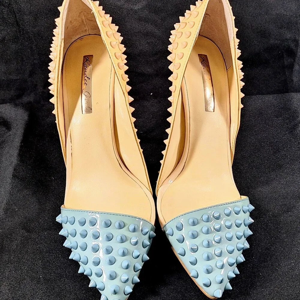 Kandee Girl BiColor Nude Blue Spiky Heels (like Christian Louboutin) 9 US 40 EU - Picture 2 of 9